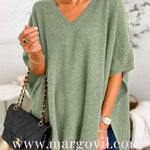 Chicest V Neck Loose Fit Solid Poncho Sweater