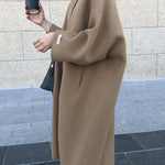 Long Sleeves Loose Solid Color Collarless Woolen Coat
