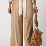 Smocked Wide Waistband High Waist Wide Leg Pants