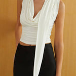 Solid Twist Front Sleeveless T-Shirt