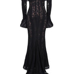 Floral Lace Off Shoulder Flare Sleeve Fishtail Maxi Dresses-White