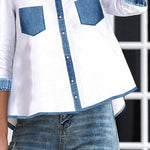 A-line High-low Buttoned Pockets Mock Neck Blouses&shirts Tops