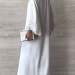Loose Puff Sleeves Drawstring Solid Color Split-Joint V-Neck Maxi Dresses Shirt Dress