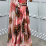 Lucia Unique Print Floral Detail One Shoulder Draped Sleeve Gown Maxi Dress