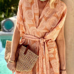 Fashion Conch Print V-Neck Lace-Up Beach Midi Dress