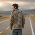 Men's Classic Retro Lapel Houndstooth Wool Double-breasted Jacket
