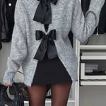 Bow Slit Back Round Neck Sweater