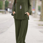 Casual Solid Pocket V Neck Long Sleeve Two Pieces