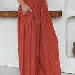 Travel Halfway Smocked Pocketed Wide Leg Pants