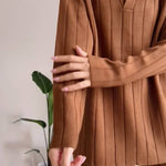 Stylish Pit Stripe Jacquard Sweater Two-pieces Set