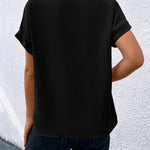 Loose Short Sleeves Contrast Color V-Neck T-Shirts Tops