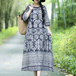 Vintage Cotton Blend Printing Midi Dresses