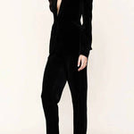 Solid Color Velvet Long-sleeve Blazer and Elastic Waist Pocket Pants Set