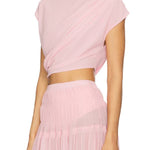 Stunning Chiffon Ruched Shoulder Short Sleeve Crop Top