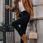 Zip Up Pocketed Faux Suede Moto Jacket