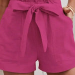 Casual Loose Solid Color Elastic Waist Tie Shorts