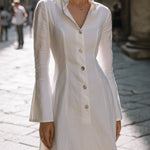 Vintage-Inspired Linen Blend Mini Shirt Dress With Flared Bell Sleeves