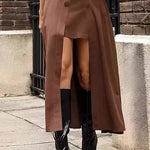 Solid Color Crew Neck Crop Top and High Waist Irregular Maxi Skirt Set