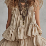 Bohemian Style Chiffon Patchwork Multi-layered Ruffle Mini Dress