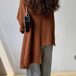 Original Irregular 5 Colors Split-Side Round-Neck Long Sleeves Sweater Top