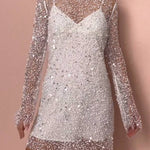 Sparkling Sequin Mesh Long-Sleeve Short Evening Dress