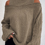Long Sleeves Loose Hollow Solid Color Split-Joint Cold Shoulder Pullovers Sweater Tops