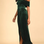 Elegant velvet one-shoulder slit dress