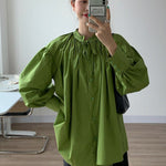 Urban Loose Puff Sleeves Agaric Laces Falbala Solid Color Blouses