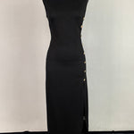 Bodycon Sleeveless Buttoned Solid Color Split-Side High Neck Maxi Dresses