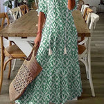 Geometric Print Casual V Neck Maxi Dress