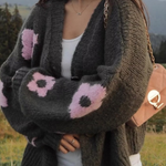 V-neck 3D Intarsia Lazy Style Knitted Sweater Coat