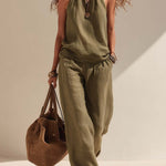 Retro Halter-neck Cotton And Linen Set