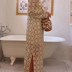 Summer Fashion Floral Crochet Cutout Fabric Long Sleeve Slit Vacation Midi Dress