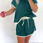 Women's Colorblock Edge Drop Shoulder T-Shirt Skort 2Pcs Set