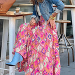 Audrina Bohemian Print Elastic Waist Tassel Maxi Skirt