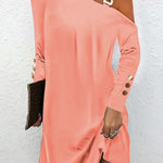 Long Sleeves Loose Asymmetric Buckle Buttoned Hollow One-Shoulder Mini Dresses