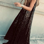 Twas The Night Sequin Round Neck Sleeveless Drape Loose Maxi Dress