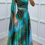 Lucia Unique Print Floral Detail One Shoulder Draped Sleeve Gown Maxi Dress