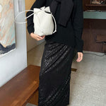 High Waist Sparkle Floor Length Sequin Skirt