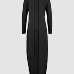 Long Sleeves Loose Asymmetric Buttoned Split-Joint Split-Side Mock Neck Maxi Dresses
