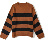 Loose-fitting, Versatile Striped Contrast-color Pullover Knitted Sweater