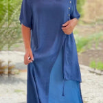 Fashion V Neck Short Sleeves Fake Two Piece Asymmetric Dress