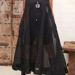 A-Line Loose Pockets See-Through Solid Color Round-Neck Cover-Up Midi Dresses