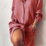 Solid Color Loose Double Pocket Long Sleeve Long Shirt