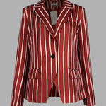 Long Sleeves Loose Striped Notched Collar Blazer Outerwear