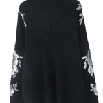 Turtleneck Loose-fitting Sequined Floral Pattern Long Sleeve Knitted Sweater