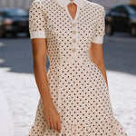 Polka Dot Collared Button-Front Ruffle Hem Dress