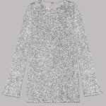 Flash Focus Sequin Extra Long Slit Sleeves Open Back Mini Dresss