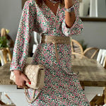 V-neck Multi Print Midi Dress