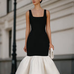 Square Neck Sleeveless Ruffle Hem Midi Dress